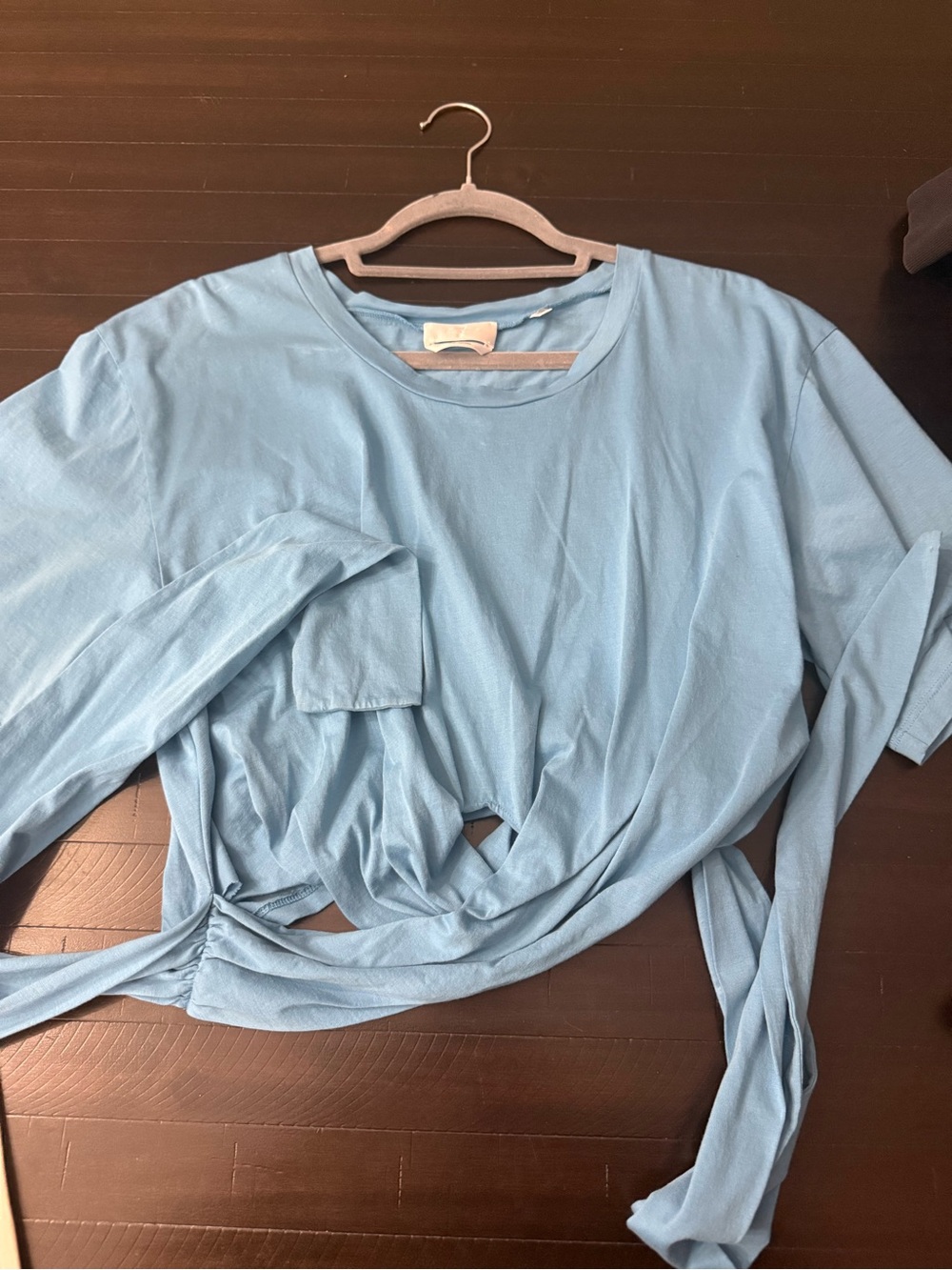 7 For All Mankind Soft Blue Long Sleeve Twist-Front Top